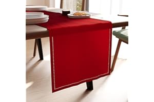 Encasa XO Camino de Mesa | Puro Algodón con Diseño Hilvanado | Tamaño 32x230 cm | Rojo - Lavable a Máquina