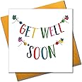 Claire Giles Greeting Cards, Get Well Card, Banner design Get Well Soon Greeting Card, Embellished with colourful Pompoms