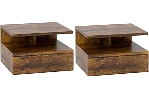 HOMCOM Set da 2 Comodini Sospesi da Camera da Letto, Comodini da Camera da Letto Moderni, con Cassetto e Mensola Superiore in Legno, 35x32x22.5cm, Marrone Rustico