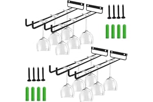 Lostwry Colgador para Copas de Vino 4 piezas Soporte para Copas de Vino de Pared Con Tornillos Estante para Colgar Copas Debajo del Gabinete para Hogar Pub Bar Cocina (30 cm, negro)