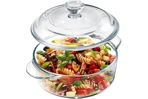 NUTRIUPS Mini-1 l szklane naczynie do zapiekania ze szklaną pokrywką (pokrywka nie nadaje się do piekarnika), okrągłe naczynie do pieczenia w piekarniku z uchwytami