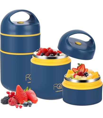 Tazza Portatile Per Cereali 530ml+330ml Con Cucchiaio - Acciaio Inox, Impermeabile, Ideale Per Viaggi - Foto 6