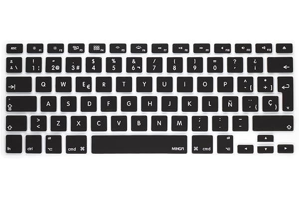 MiNGFi Protection Clavier Silicone espagnole pour MacBook Pro 13" A1278 A1425 A1502 (2008–2017), Air 13" A1369 A1466 (2010–2017), Pro 15" A1398 A1286 (2008–2015), Pro 17" A1297 (2011) EU/ISO - Noir