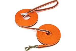 Wisedog Orange 3m Reflective Long Line Lead for Dogs - Lightweight Dog Leads with Strong Grip Anti-Slip Rubbers - Extra Long Leash for Indoor and Outdoor Activities