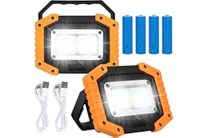KAMEUN 2 Pack 30W LED Work Lights Rechargeable Outdoor Lights USB Battery Powered Portable 2000LM COB Floodlight Super Bright Outdoor Security Light Waterproof for Camping Fishing Garage Workshop