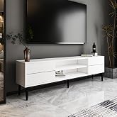 Aragon Modern TV Sehpası &ndash; 140 cm, 2 Kapaklı + 2 A&ccedil;ık Raflı, Siyah & Beyaz Renk Se&ccedil;enekli Tv &Uuml;nitesi, Beyaz