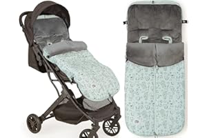 DANIELSTORE Saco Silla de Paseo Universal Saco Polar de Invierno, Desmontable con cremallera, Cabezal ajustable, transpirable e Impermeable Saco de Abrigo para bebé(Animales verde)