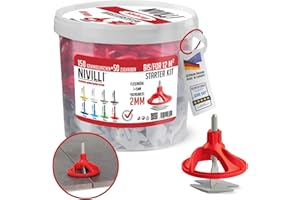 Nivilli SPINNY - STARTER-SET - 150 lengüetas + 50 capuchones de extracción! Sistema de nivelación, ayuda para la colocación de baldosas y piedra natural. 2mm, espesor del material: 3-15mm