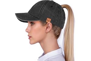 BLURBE Ponytail Baseball Caps for Women - Washed High Pony Caps, Solid Color Cotton Adjustable Dad Cap Classic Vintage Denim Baseball Hats High Bun Pony Sun Caps for Women Ladies Outdoor