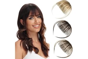 Luxiremi Clip in Pony Echthaar 100% Remy Dünner Fringe Bangs Extensions mit Schläfen Natürliche Hell Braun Clip Pony Haarteile Echthaar für Damen Frauen