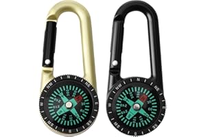 QUWEM 2PCS Carabiner Compass Keychains,Pocket Compass Orientation Hiking Navigation Orienteering Tools with Clip for Outdoor Camping Sport Backpacking Survival Gear Zinc Alloy
