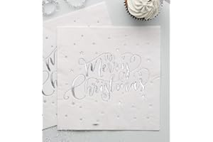 Ginger Ray Silver Foiled Merry Christmas Metallic Party Paper Napkins 20 Pack