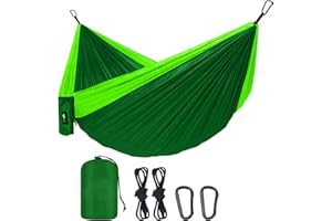 DULKET Camping Hammock Portable Ultralight Travel Hammocks Breathable Nylon with 5 FT Tree Straps for Outdoor Camping Hiking Backpacking Indoor Garden （150kg Capacity） (Green)
