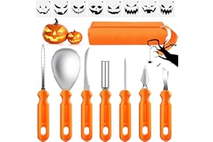 CIYIN 7 Stück Halloween Kürbis Schnitzset, Kürbis Schnitzset mit Vorlagen,Kürbis Schnitzen Set DIY Halloween Dekoration Edelstahl Kürbis Schnitzwerkzeuge für Kinder und Familie