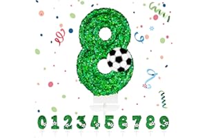 PARTYHAUSY Candele Compleanno 8 Anno,3D a Calcio Candele, Numero 8 Candele di Compleanno Verde Calcio Candele Torta Decorazione, Adatto A Feste di Compleanno Festa Baby