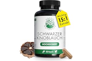 ‎GREEN NATURALS Schwarzer Knoblauch Kapseln - Hochdosiert: 750 mg (15:1 Extrakt) - Entspricht 11250 mg Tagesdosis - Black Garlic - Green Naturals®