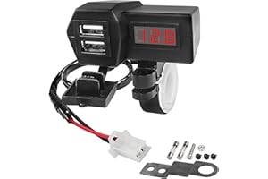 XMSJSIY USB Motorcycle Charger, 5V 3.1A Dual USB Phone Charger Adapter Cable with LED Voltmeter & Waterproof and ON/Off Switch Handlebar Mount or Rearview Mirror Holder - 55cm/1.8ft