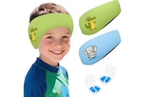 JJKOL 2 Pièces Bandeau Piscine Oreille Enfant, Bandeau Bouchon Cache Oreille Piscine Natation Neoprene Enfant, Haute Élasticité et Fermeture Velcro, Pour Plongée et Sports Aquatiques, Grün und Blau, S