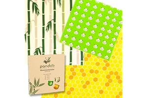 pandoo Beeswax Wrappers | Plastic- Film Wrap | Eco-Friendly & Reusable Food Wax Wraps | Natural Food Storage with Bee Wax | Zero-Waste Set 3 Colours, 3 Sizes