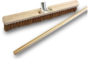 Balai d'atelier Type cantonnier manché | Piste Extérieur | Fibres de Coco Naturel | Longueur 60 cm | Semelle Bois | Douille métal boulonnée Ø 28 mm | Manche Bois 1,40 m | Kibros 2060BMb