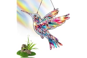 HURPAE Crystal Sky Bluebird Stained Art Ornament,2D Flat Hanging Garden Ornaments Outdoor,Crystal Bird Sun Catcher,Stained Glass Decorations,for Windows Hanging,Crystals Art Gift for Lovers(Little bird)