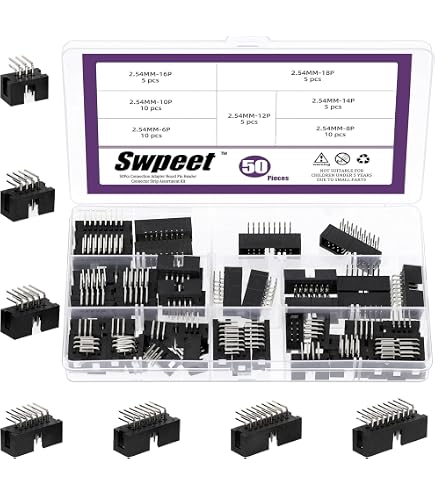 Glarks 70 Stuks 2mm Pitch Dual Row Box Header Kit – 6/8/10/12/14/16/18 Pin IDC Connectors Voor PCB Projecten