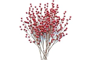WangLaap 12 Pcs Artificial Red Berries Stems 13.5" Waterproof Berry Branches for Home Holiday Wedding DIY Crafts Décor