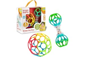 Bright Starts Easy-Grasp Oball Bundle Geschenk-Set - Grasp the Day, Ball und Rasselspielzeug 2er-Pack, BPA-frei, Unisex, Newborn+