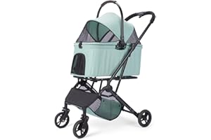 AESRAOU 2 IN1 Dog Strollers with Removable Carrying Basket, Foldable Puppy Carts with 4 Fast Wheels, Minimalist Pets Stroller with Storage Bag for Medium Small Dogs Cats Outdoor Travel (Tealblue)