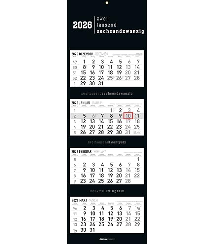 Timr 3 Monatskalender 2026 Kalender 3 Monate See   tr349 | Wandkalender 53 cm lang, mit Jahresübersicht, Datumsschieber, Motiv, International mehrsprachig D GB F I E NL, für Büro
