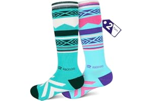 RIOROO Chuassettes De Ski Pour Garcon Et Fille éPaisses 2 Paires, Chaussettes De Neige Sur Le Genou Chaussettes D'ExtéRieur Skate RandonnéE Semelles RembourréEs Respirant SéChage Rapide