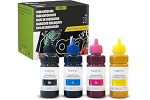 Kamo Encre de Sublimation Transfert de Presse à Chaud sur des T-Shirts, Tasses, Coques de téléphone, Cadeau de Bricolage, etc., pour Epson EcoTank Supertank ET-2720 ET-2760 ET-2800 ET-2803 ET-2850