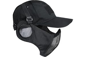 Yzpacc Airsoft Demi-masque et chapeau en maille d'acier avec protection des oreilles et casquette de baseball Masque de protection tactique pour CS Game BB Gun Paintball Chasse Tir