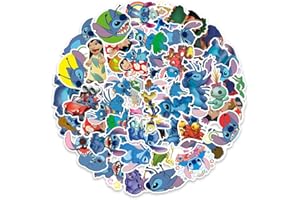 QAXROCYN 55 Pcs Cute Blue Cartoon Lilo & Stitch Waterproof Vinyl Stickers for Hydroflasks Laptop Water Bottle Bike Luggage Skateboard Bumper Luggage Computer Car Decals Stickers Gift Pack for Teens Boys Girls.