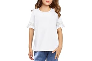 Arshiner Niñas Camisetas Manga Corta Bordado Niños Moda Ocio Camisa Verano Manga de Encaje Tops Camiseta Básica para Niñas 4-14 Años
