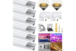 ‎CHESBUNG Chesbung LED Aluminium Profil für 12mm Led Streifen, 6X1m Stripes Schiene Strip Aluprofil V Form Alu Profil Leiste Kanal with Milchig Weißer Abdeckung, Stripe Diffusor mit 45 Grad Eckverbindern