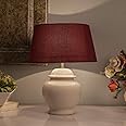 Homesake Antique Ceramic Pot Shaped Base Table Incandescent Lamp With Shade, Vintage Night Incandescent Lamp Decoration, Home Decor Items | Pack Of 1 -Red