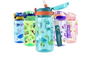 MHwan Gourde Enfant, 600ml Robuste et Incassable, Anti Fuite avec Paille, Sans BPA, Belle Portable Gourde Fille et Garcon Adaptée aux Voyages Scolaires