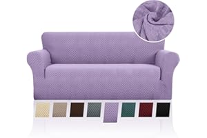 FIGOOO Stretch Sofabezug 3 Sitzer Sofa überzug Schachbrettmuster Jacquard Elastisch Waschbar Sofahusse mit Armlehnen Einfarbig Protector für Hunde,Lila