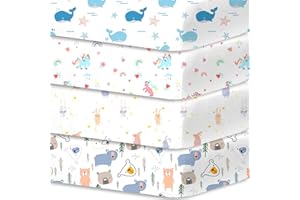 Bimocosy de Draps pour Lit Bébé 4 Pièces 70x140 cm 100% Microfibre Respirante Certifié Oeko-TEX Protège Matelas Amovible et Lavable Motifs Mignons pour Berceau et Matelas Bébé(Paradis des Animaux)
