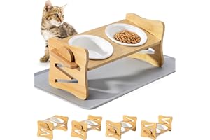 ALLILUYAA Gamelle en Céramique ,Bol avec Patin Antidérapant,Support en Bois,Quatre Hauteur Réglable,Gamelles Convient aux Chiens et Chats de Petite et Moyenne Taille (Jaune)