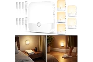 ‎DAPHOMEU daphomeu 6 Stück Wiederaufladbare Nachtlichter mit Bewegungsmelder, 3 Lichtfarben + Dimmbar, Kabellose LED Treppenlichter für Schlafzimmer, Flure, Kinderzimmer, Schränke und Küchen