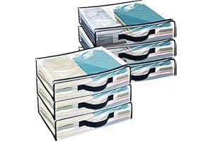 ALONGEN Lot de 6 sacs de rangement transparents avec poignée renforcée pour vêtements, couvertures, pulls, draps de lit, couettes, oreillers – Fermeture éclair pour placard et organisation du linge