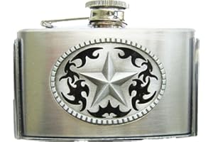 JEANSFRIEND JEAN'S FRIEND Western Star Three Ounce Stainless Steel Flask Hebilla del cinturón Belt Buckle also