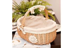 FANCYLAND Cesta de Almacenamiento Tejida a Mano con asa para Juguetes y Cesta Cesta de Mimbre Paja Natural Escritorio Jardín Cesta de Almacenamiento Estantes de Canasta Tejida Picnic Compras