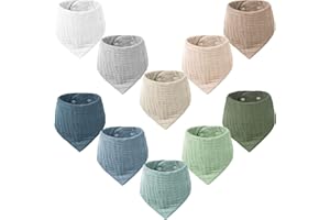 Konssy Cotton Baby Bandana Bibs, 10 Pack - For Boys & Girls, Teething and Drooling