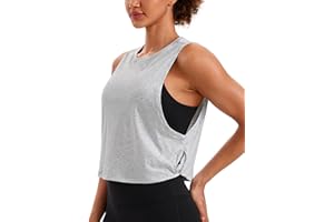CRZ YOGA Mujer Algodón Pima Camiseta Sin Mangas de Fitness Ropa Deportiva Cuello Redondo Crop Top