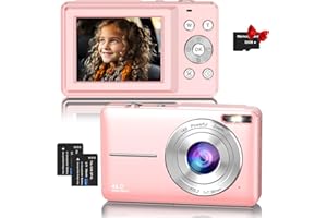 Digitalkamera, Hauyince 1080P 44MP FHD Fotokamera mit 32GB Karte und Akku, 16X Zoom 2,5'' LCD Fotoapparat für Fotografie und Vlogging, Tragbare Mini Kompaktkamera für Kinder Teenager Anfänger–Rosa