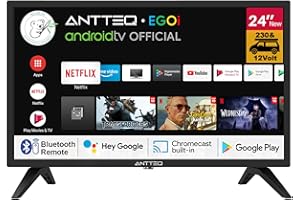 Antteq 24 Pollici Smart TV (62cm) con Adattatore 12V/230V per Caravan,Barca,Assistenza Vocale Bluetooth,Compatibile con Google Play Store,YouTube Netflix,Prime Video(G24-AH3CF1D) 2025