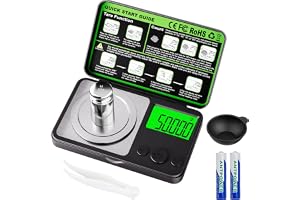 Wigearss Digital Milligram-skala 50 g x 0,001 g, mini precisionsvåg med tarviktfunktion, kalibreringsvikt och bakgrundsbelyst LCD-skärm, fickmikrovåg för vägningspulver, guld, smycken, örter